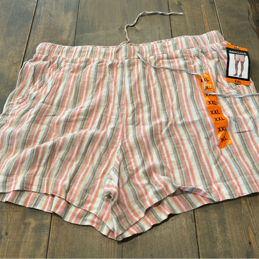 NWT Briggs Women’s Pink/Gray Striped Linen Blend Summer Shorts Side Pockets XXL